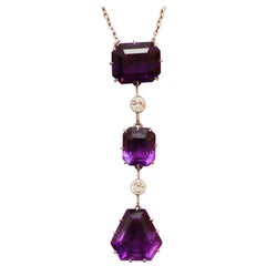 Edwardian Amethyst Diamond Gold Pendant