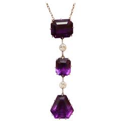 Edwardian Amethyst Diamond Gold Pendant 3