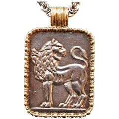 Vintage 1970s Fred of Paris Silver and Silver Gilt Leo Zodiac Pendant and Chain
