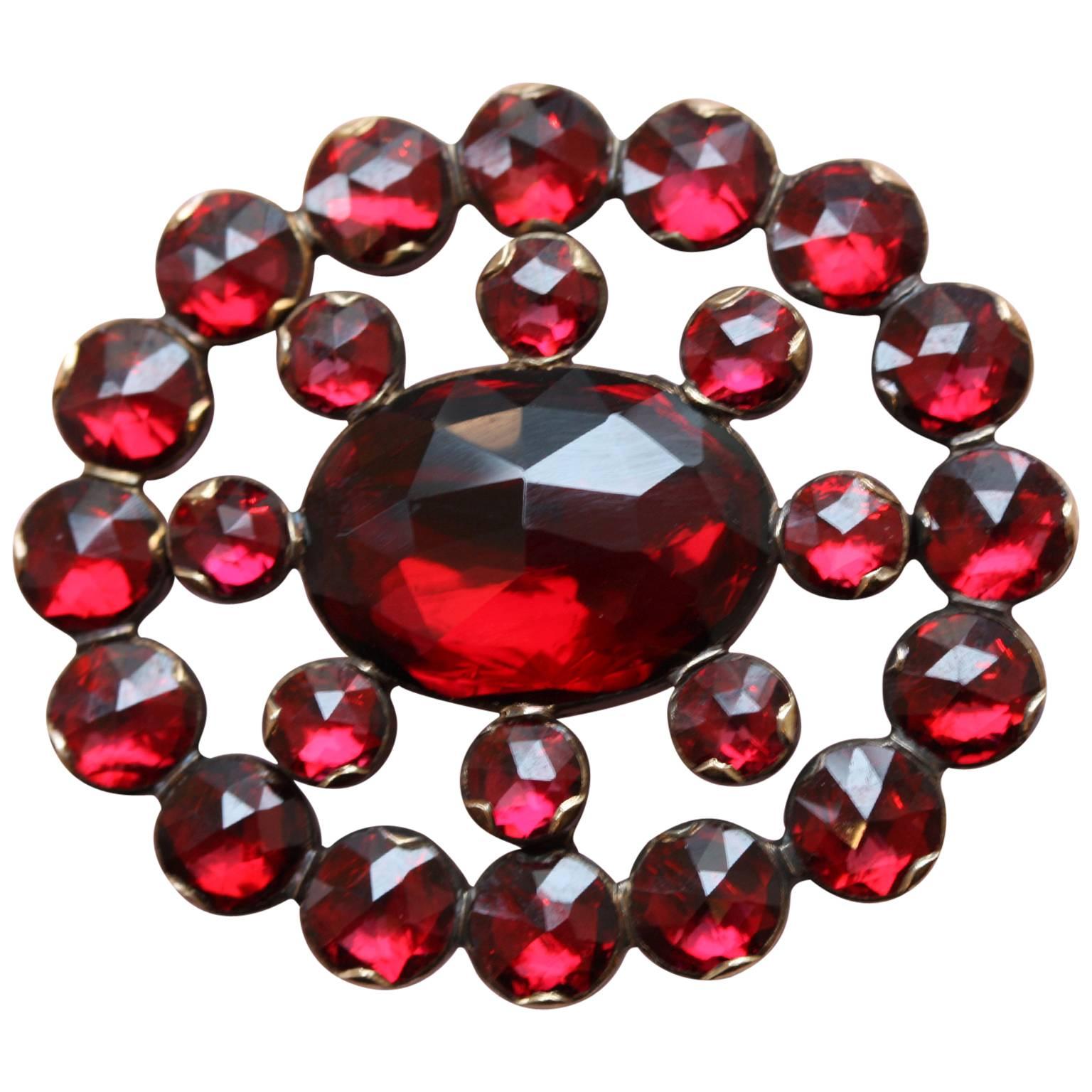 Beautiful French Rhodolite Garnet Gold Brooch