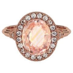 Gia Certified  3.08 Carat Padparadcha Sapphire Diamond Ring 14 Karat Rose Gold