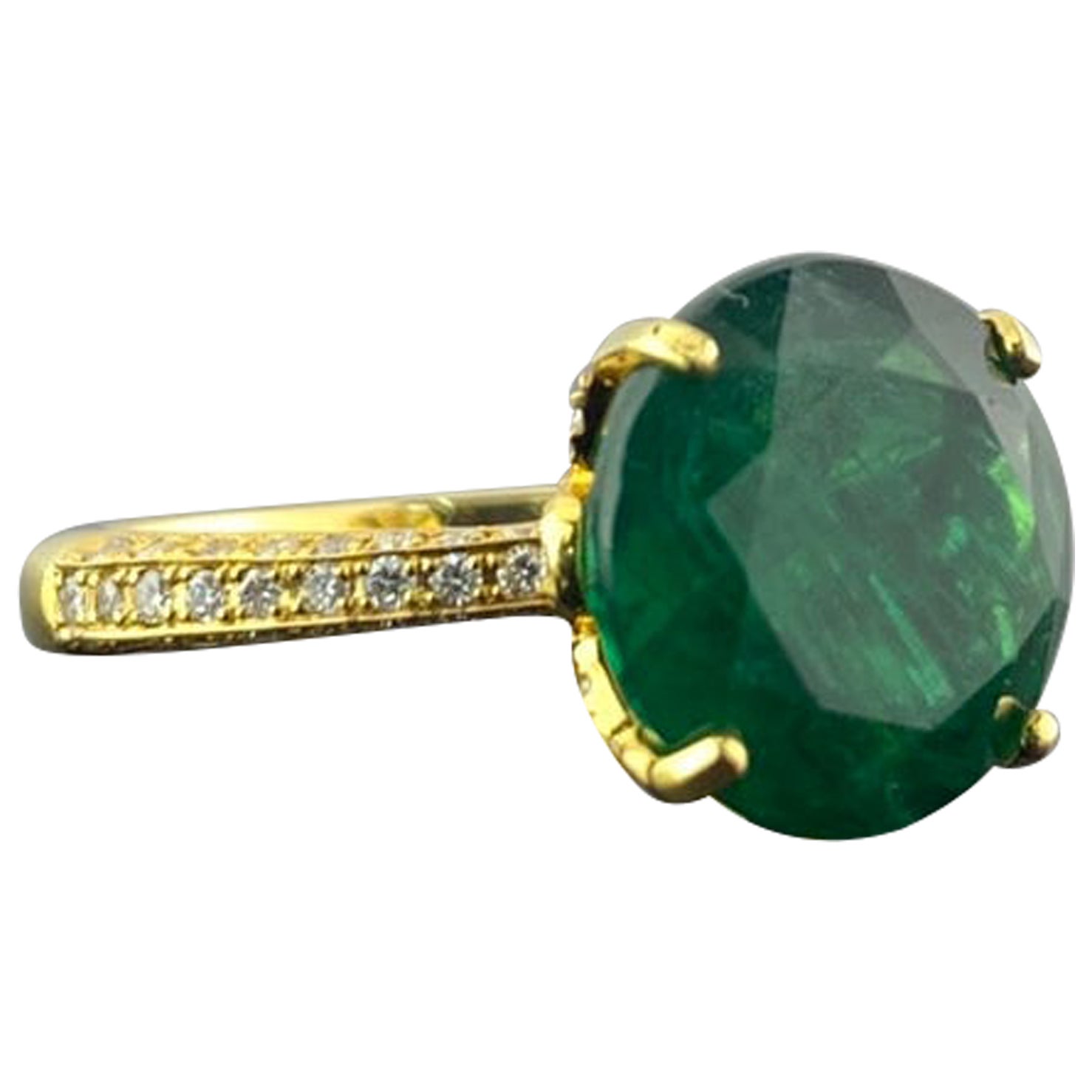 6.70 Carat Round Emerald and Diamond Engagement Ring For Sale