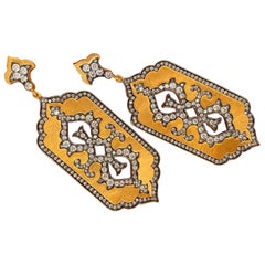 18K Yellow Gold and Diamond Dangle Earrings