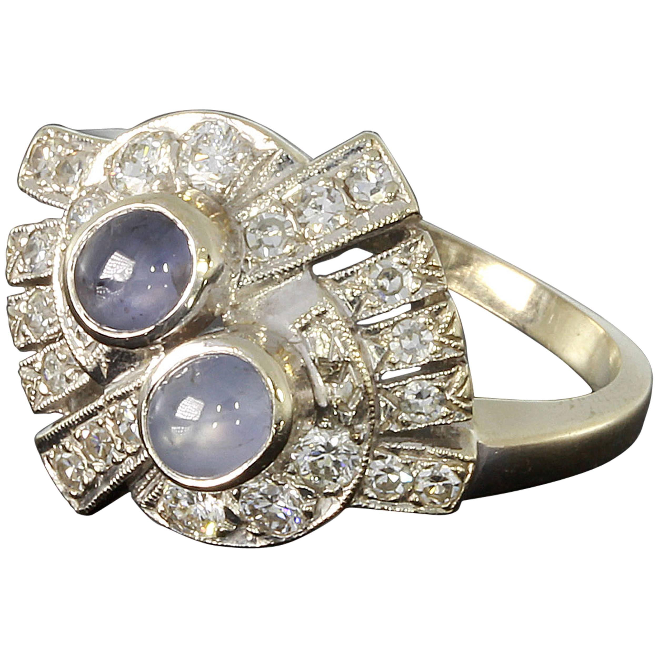 Star Sapphire Diamond Gold Cluster Ring