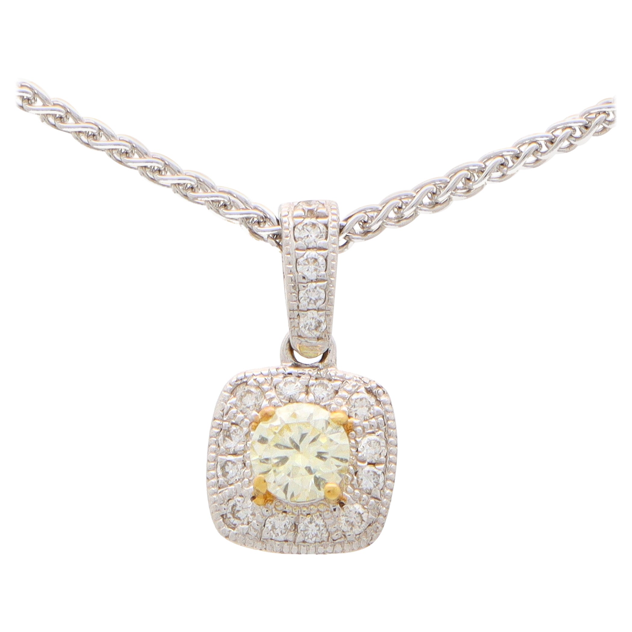 Yellow Diamond Cluster Pendant Set in 18k White and Yellow Gold