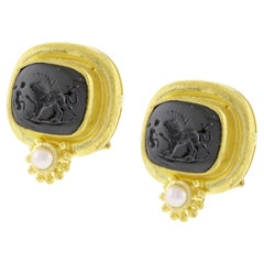 Elizabeth Locke Black Venetian Glass Intaglio Earrings