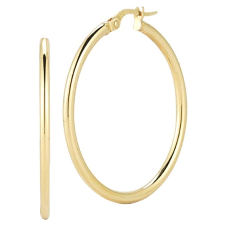 Roberto Coin Yellow Gold Ladies Hoop Earring 556024AYER00 For Sale