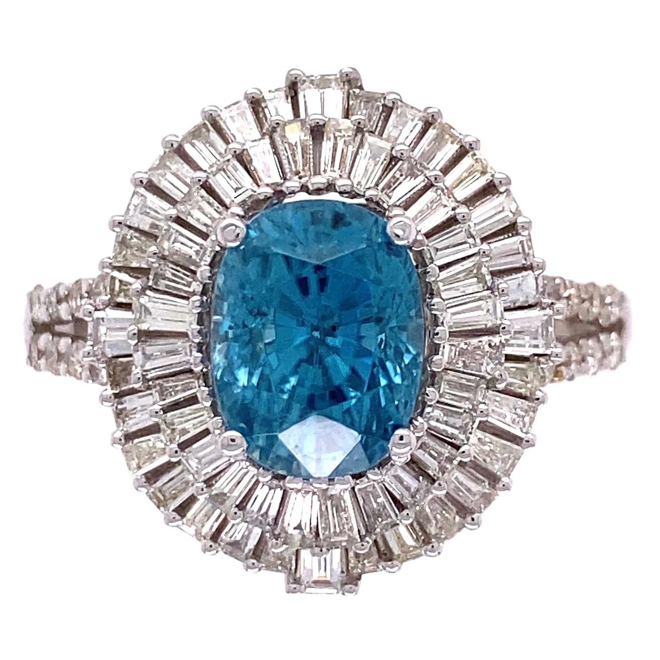 5.24 Carat Blue Zircon and Diamond Gold Cocktail Ring Estate Fine Jewelry For Sale