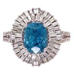 5.24 Carat Blue Zircon and Diamond Gold Cocktail Ring Estate Fine Jewelry