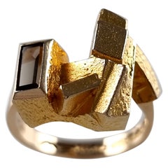 Ring aus 14-karätigem Gelbgold mit Rauchquarz, Björn Weckström für Lapponia, 1971