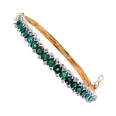 2.10 CTW Emerald Diamond Bangle Bracelet Platinum and 14 Karat Yellow Gold