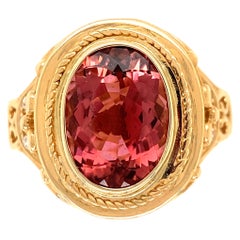 6.10 Carat Oval Pink Tourmaline and Diamond Gold Cocktail Ring