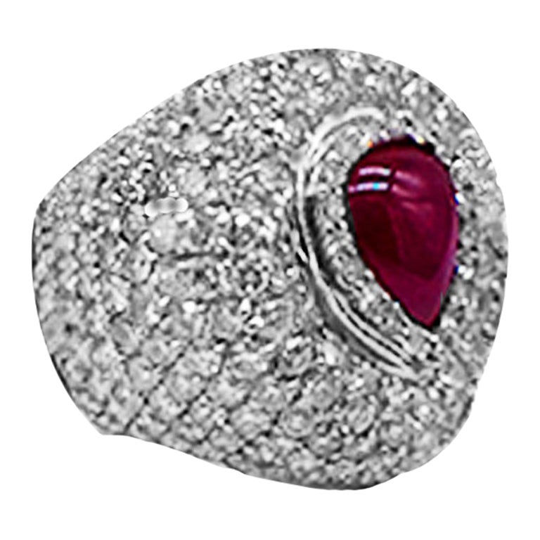 3.71 Carat Ruby and 8 Carat Diamond Dome Ring 18 Karat White Gold For Sale
