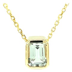 1.15 Carat Emerald Cut Topaz Pendant Yellow Gold Bezel Necklace with Chain