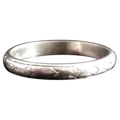 Art Deco Platinum Wedding Band, Engraved Ring
