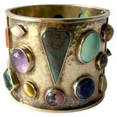 Celia Harms Sterling Silver Vermeil Semi Precious Gemstone Hinged Cuff Bracelet