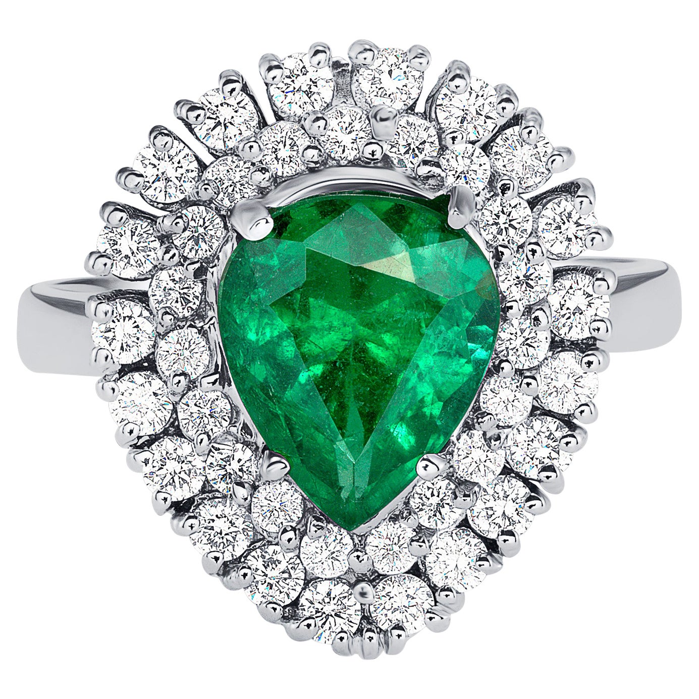 1.78ct Natural Emerald 18K White Gold Ring For Sale