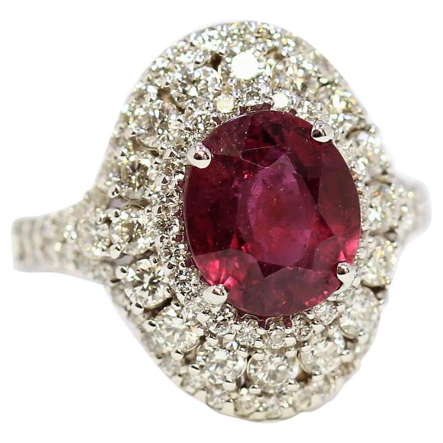 3.24ct Natural Ruby 14K White Gold Ring For Sale