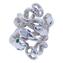 Anillo de serpiente Anillo de cóctel de plata de ley Diamante Esmeralda Zafiro rosa J DAUPHIN