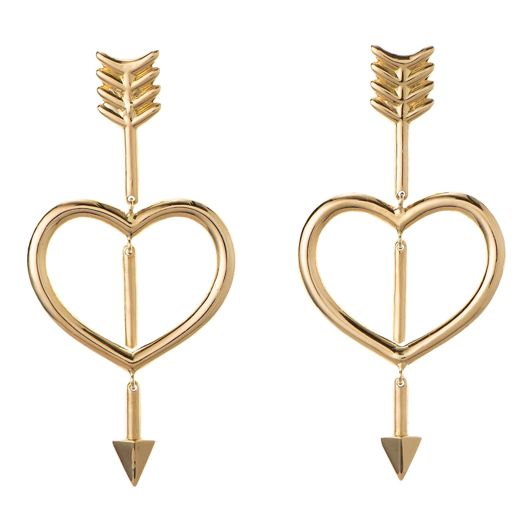 Maria Kotsoni- Contemporary Articulated 18K Yellow Gold Heart & Arrow Earrings For Sale