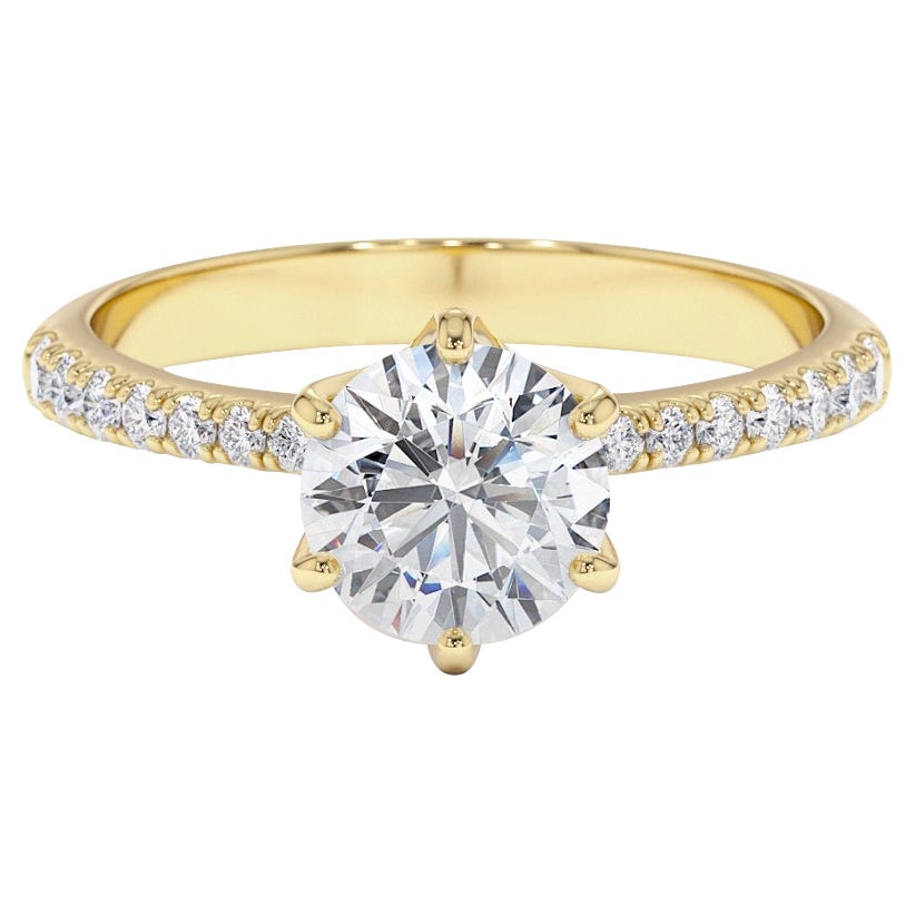 1.41 CT GIA Certified Solitaire Diamond 6 Prong Engagement Ring in 18 Karat Gold
