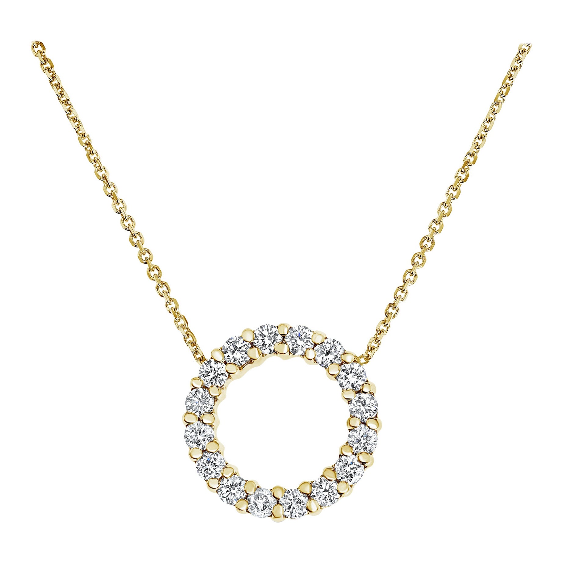Shlomit Rogel Collier Karma en or jaune 14 carats avec cercles ouverts et diamants de 0,40 carat en vente