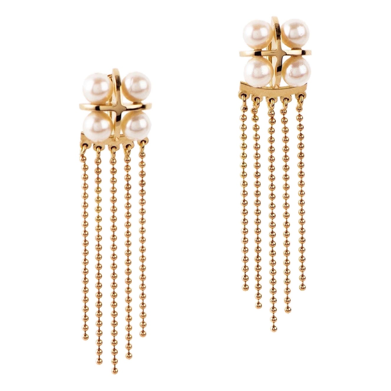 Maria Kotsoni Contemporary - Boucles d'oreilles longues en or 18 carats et perles d'Akoya en vente