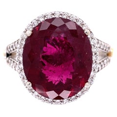 10.66 Carat Oval Rubelite Enamel and Diamond Gold Stambolian Cocktail Ring