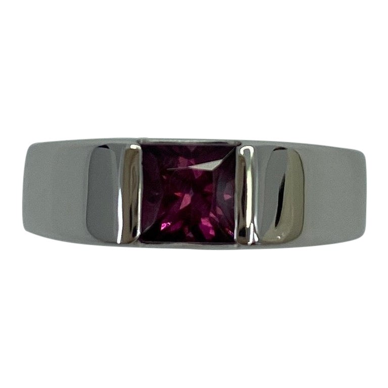 Rare Vintage Cartier Vivid Pink Purple Rhodolite Garnet 18k White Gold Tank Ring