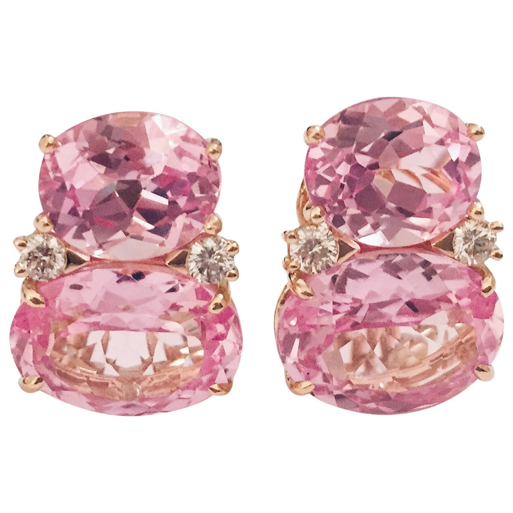 Grandes boucles d'oreilles GUM DROPTM avec topaze rose et diamants