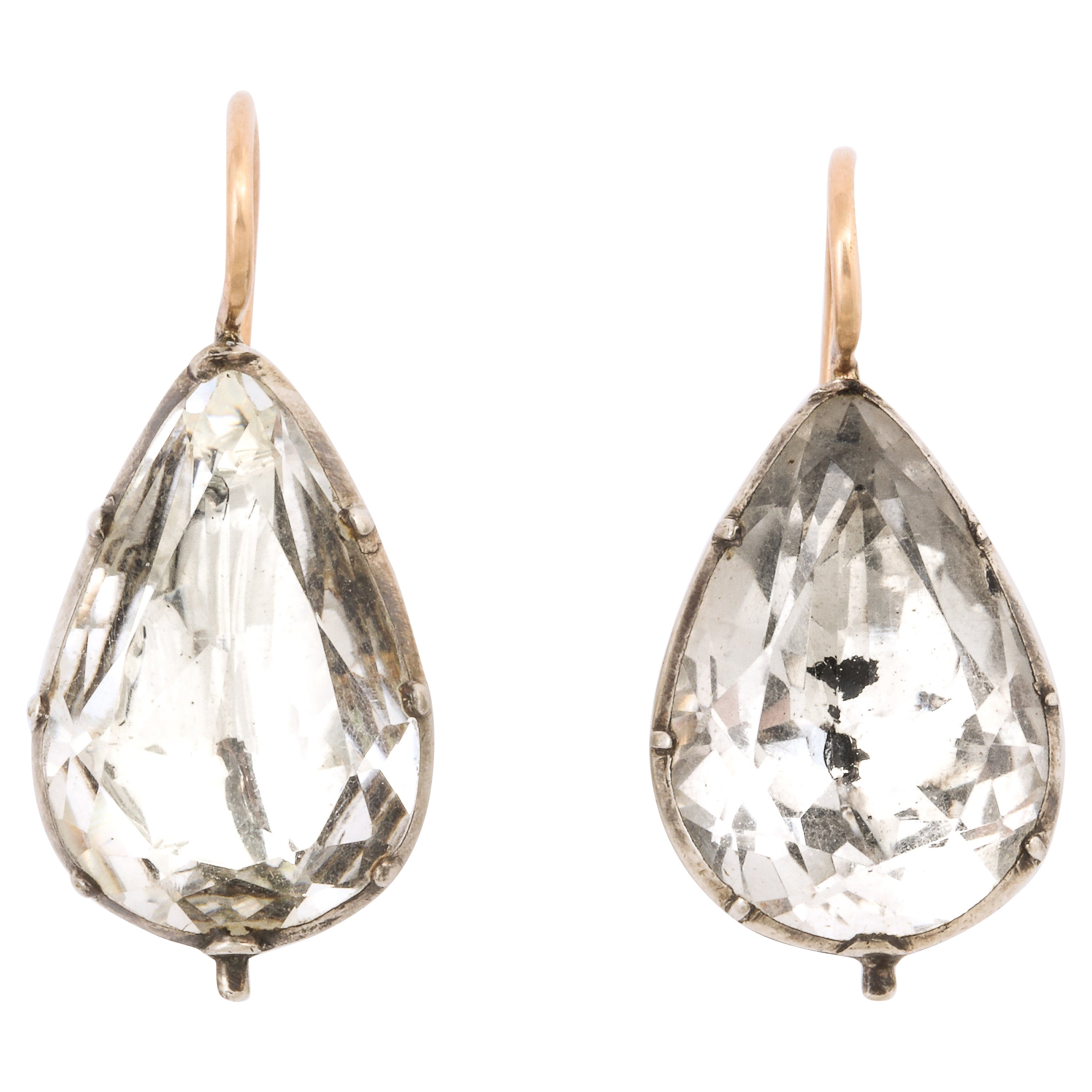 Antique Georgian Large Pear Shape Rock Crystal Earrings