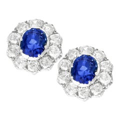 Boucles d'oreilles grappe en or jaune avec saphirs basaltiques de 2,10 carats et diamants de 3,30 carats
