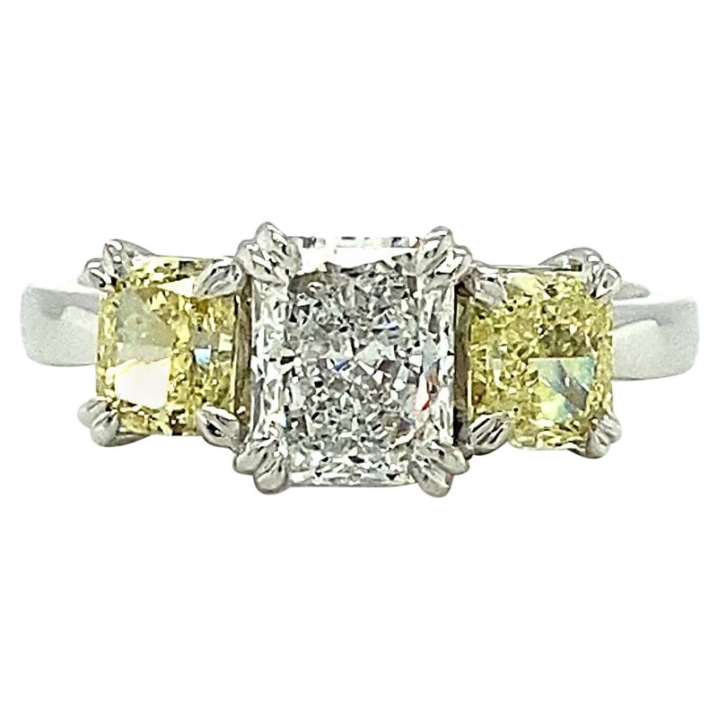 2.02 Carat Fancy Yellow and White Diamond 18 Carat White Gold Engagement Ring For Sale