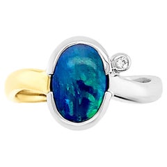 Australian 1.96ct Black Opal Ring in 18k White and Yellow Gold