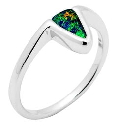 Natural Untreated Australian 0.83ct Boulder Opal Ring in 18K White Gold