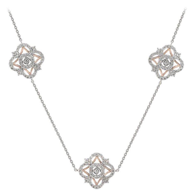 Trendy 14 Karat White Gold and Diamond Necklace For Sale