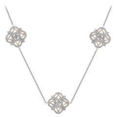 Trendy 14 Karat White Gold and Diamond Necklace
