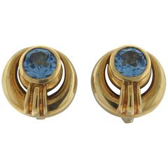 David Webb Aquamarine Gold Earrings