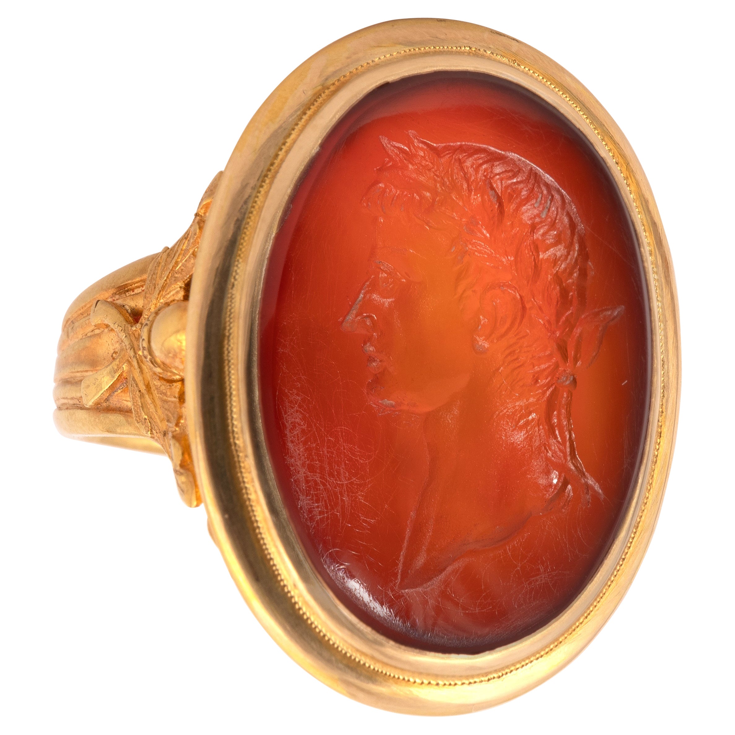 Georgian Gold Ring with Carnelian Intaglio Portrait of Tiberius