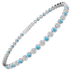 Tanisa Nahata Bracelet tennis serti d'un chaton serti de diamants et de turquoises 18 carats