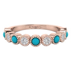 Tanisa Nahata Diamond & Turquoise Bezel Set Ring with Milgrain in 18KRG
