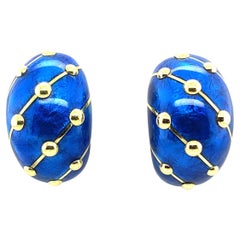 Pair of Gold and Blue Paillonné Enamel 'Banana' Earrings by Jean Schlumberger