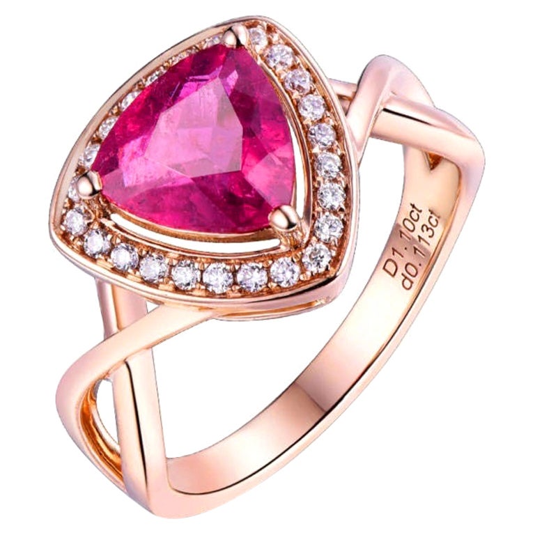 Pink Tourmaline Diamond Ring 18k Rose Gold For Sale