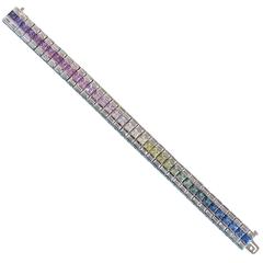 Stunning Fancy Rainbow Sapphire Platinum Line Bracelet 10