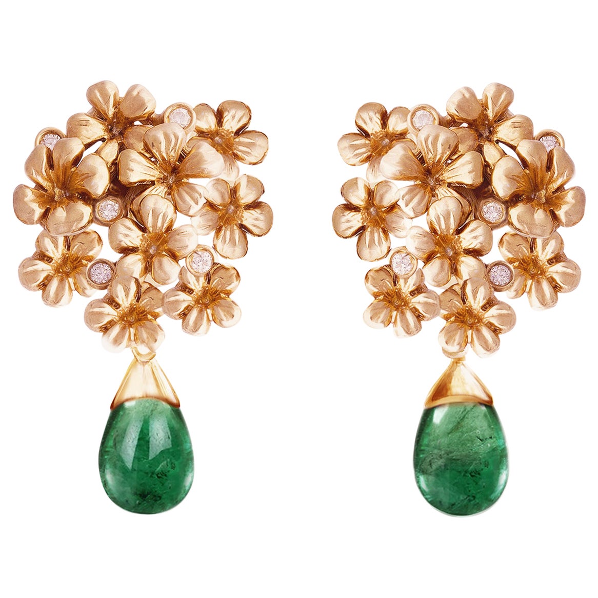 Rose Gold Drop Earrings with Detachable Natural Six Carats Emeralds