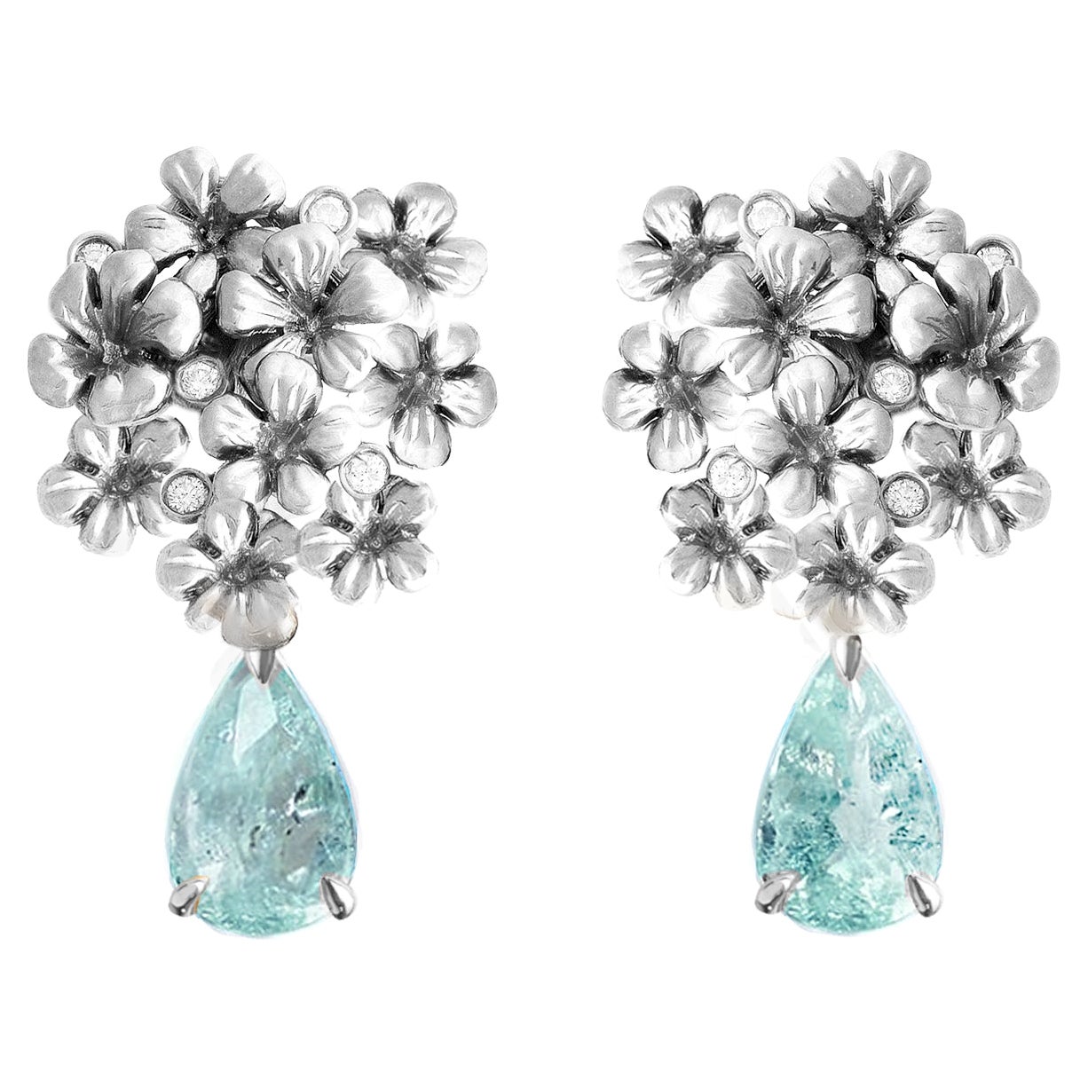 White Gold Drop Earrings with Detachable Natural Paraiba Tourmalines For Sale