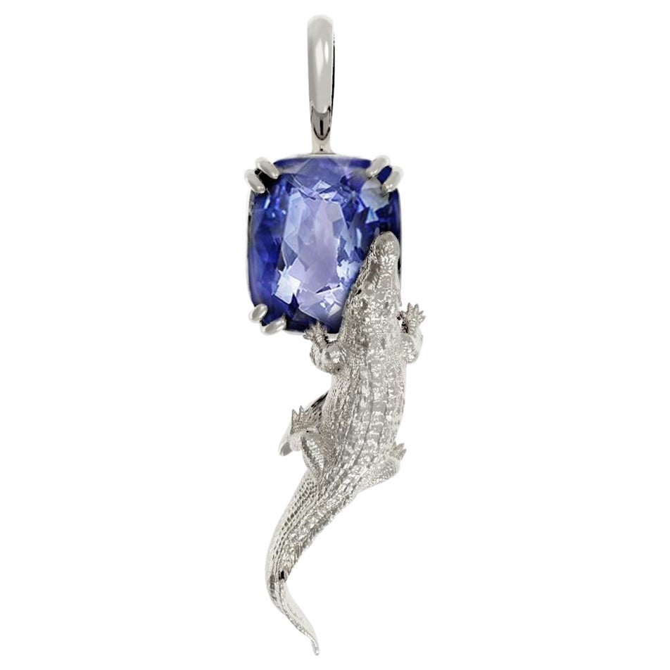 Two Carats Tanzanite Eighteen Karat White Gold Contemporary Pendant Necklace For Sale
