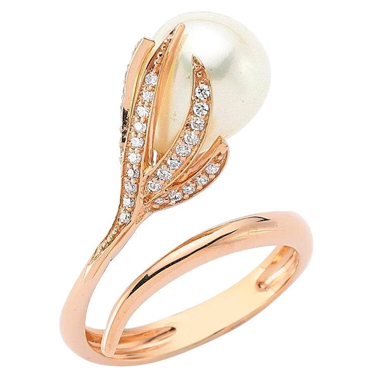 OWN Your Story 14K Gold Pearl Flower Ring with Diamonds For Sale