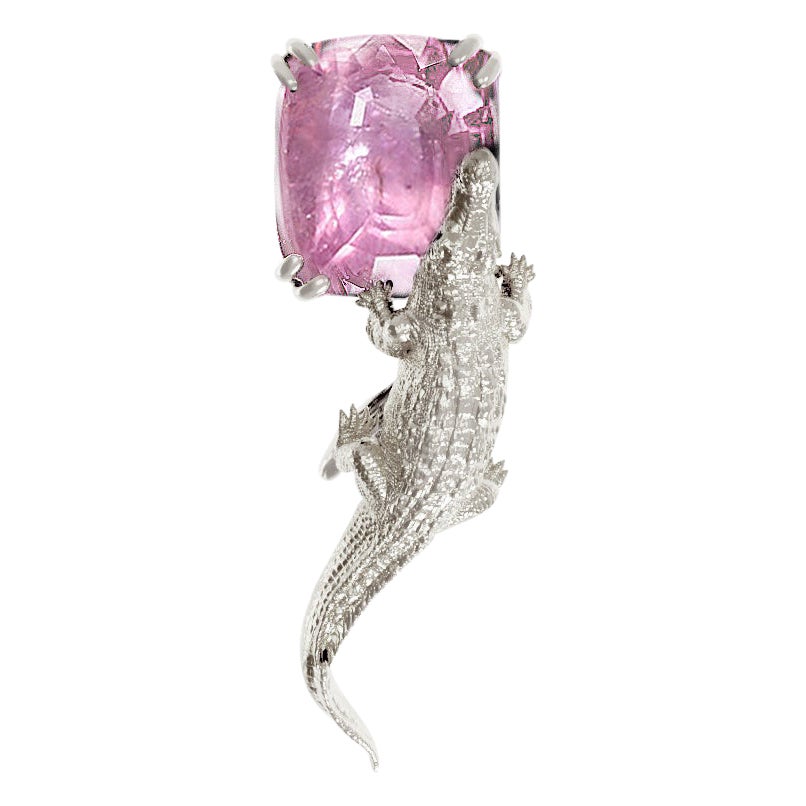 Eighteen Karat White Gold Brooch with AIG Certified Padparadscha Pink Sapphire For Sale