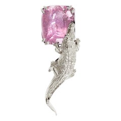 18 Karat White Gold Brooch with AIG Cert. 7.28 Cts. Padparadscha Sapphire